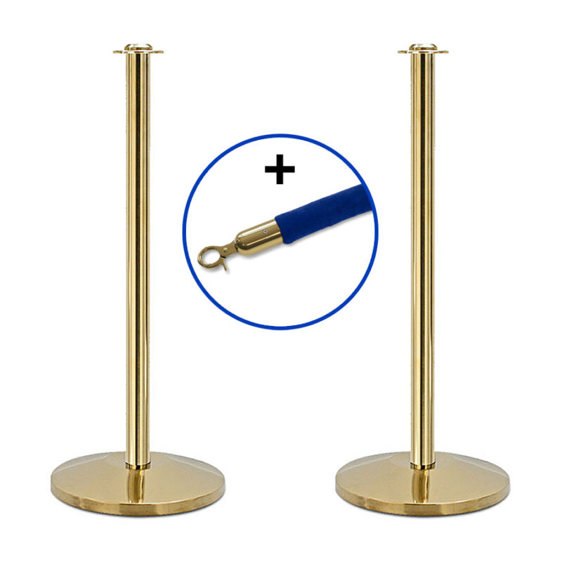 Set theaterpalen RVS met messing coating inclusief velours koord